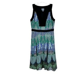 Rabbit Rabbit Rabbit Womens Midi Dress Mix Pattern Multicolor V-Neck Size 8